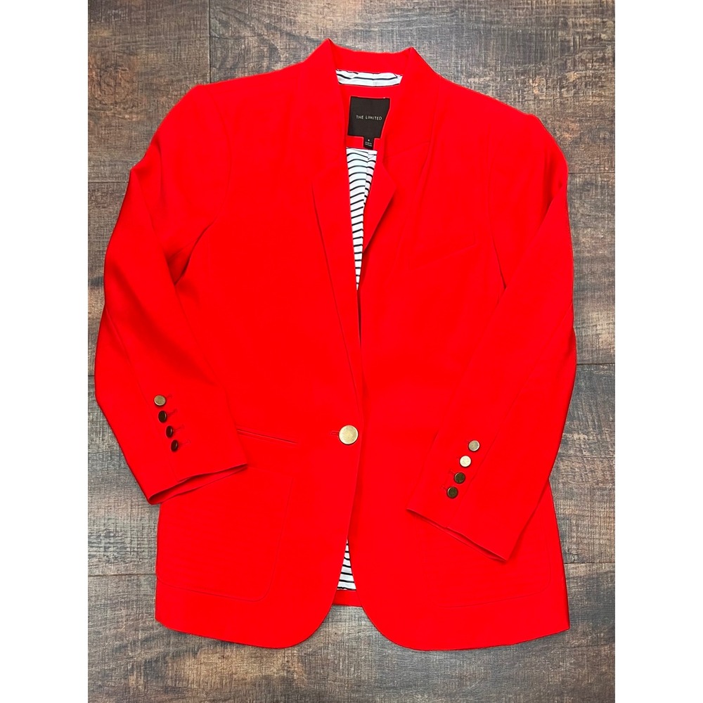 The Limited Red Blazer Jacket Women's Size S Small Striped Lining Gold Buttons